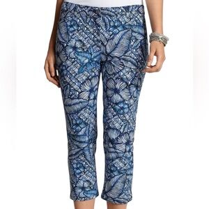Chico's Slimming Crop Pants Blue Floral Women’s Chico’s Size 00 / XS / 2